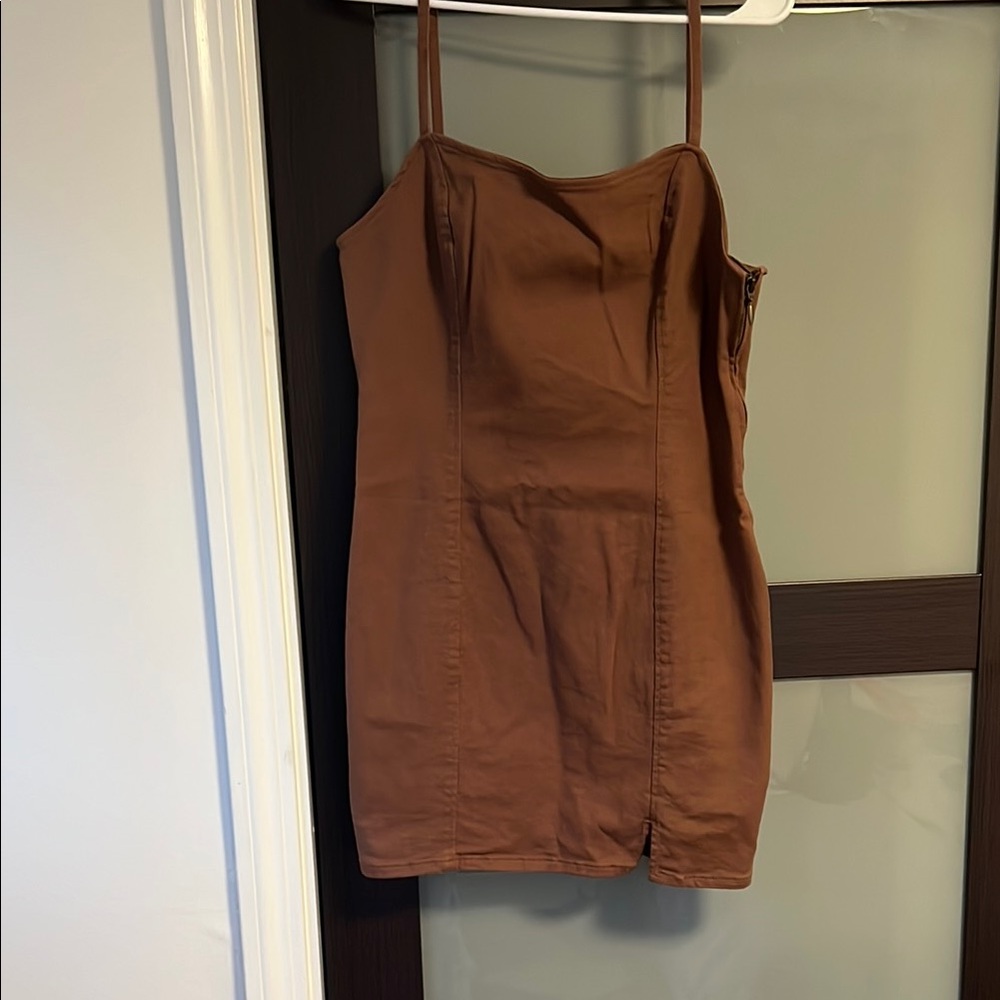 H&M Brown denim Bodycon Mini Dress Spaghetti Strap Cocktail